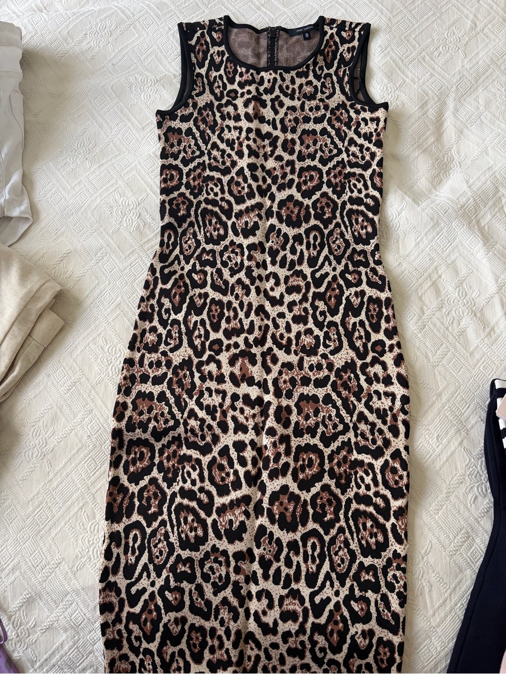 Pink Tartan Leopard Print Sleeveless Bodycon Dress - Black & Brown
